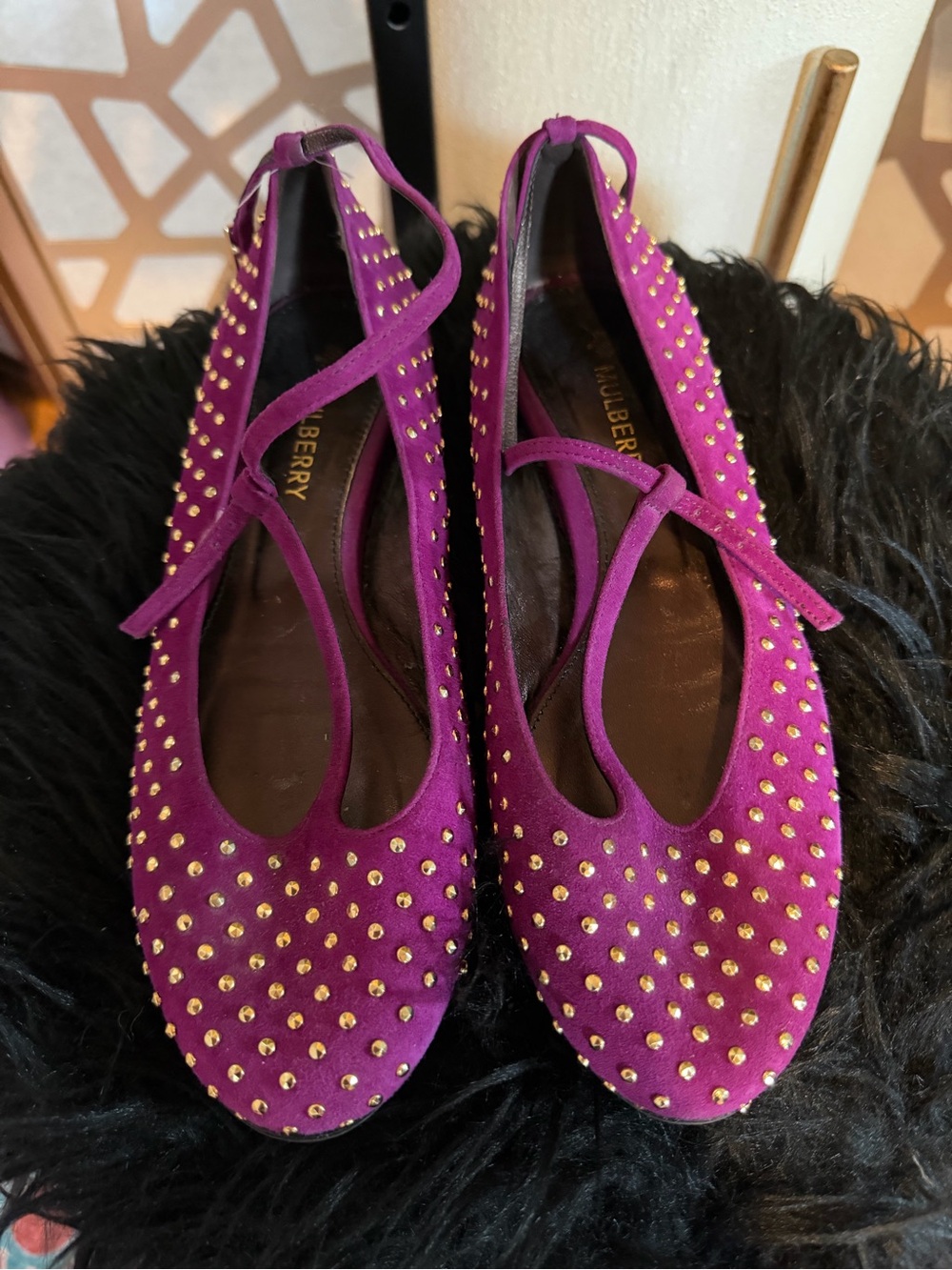 Mulberry Magenta Suede Studded Lace-Up Flats